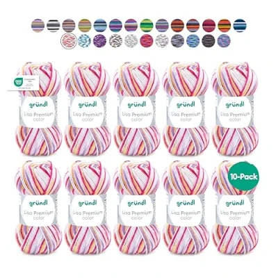 Image of Gründl Lisa Premium Color Pack of 10 Balls, Acrylic, Pink Orange Yellow 02, 10x 50g