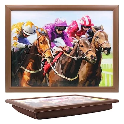 Image of Tamersgifts Cushioned Laptrays Lap Tray TV Dinner Bean Bag Padded Cushion Gift (Horse Racing Laptray)