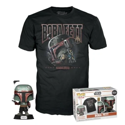 Image of Funko Pop! &amp; Tee: Star Wars Boba Fett Large (L) T Shirt Clothes With Collectable Vinyl Figure Gift Idea Toys and Short Sleeve Top for Adults Unisex Men Women Official Merchandise