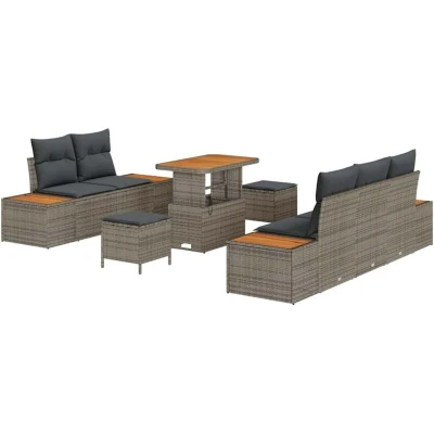 Image of vidaXL 8 Piece Garden Sofa Set with Cushions Grey Poly Rattan Acacia