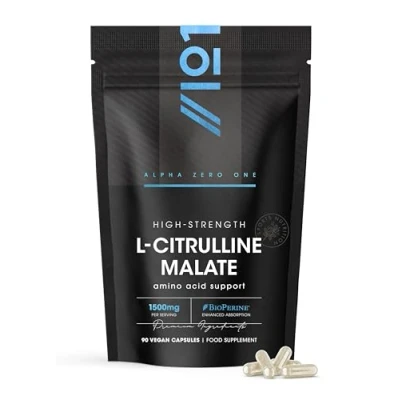 Image of L Citrulline Malate 1500mg with BioPerine® 90 Vegan Capsules High Strength Fermented Amino Acid Supplement 45 Day Supply Resealable and Recyclable Pouch by Alpha01