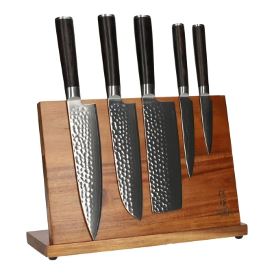 Image of Shinrai Japón Juego de cuchillos BR Damasco martillado 5 piezas + bloque magnético