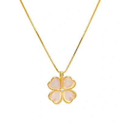 Image of KONFEN Four Leaf Clover Necklaces, Sterling Silver Gold Pendant Necklace for Women with Zircon, 925 Ladies Chain Jewellery Mum Her Wife Girlfriend Anniversary Birthday Christmas Valentines