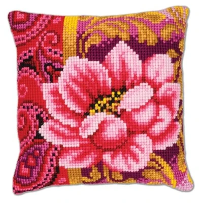 Image of Vervaco Cross Stitch Cushion: Pink Flower,Setof1,