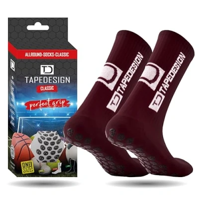 Image of Tapedesign &quot;Classic 1 Pair Non Slip Football Grip Socks Bordeaux Red (Size 5 14) Men Women &amp; Kids Soccer for Adults Youth (Unisex) Anti Sport Basketball, Tennis Running