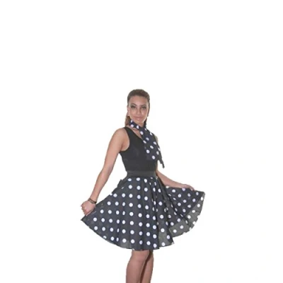 Image of Ladies Black,RED,Pink Polka DOT Rock N ROLL Poodle Skirt 50&#039;s Fancy Dress UK Size 8 14 (Inch 18) (Large/X Large, Black White)