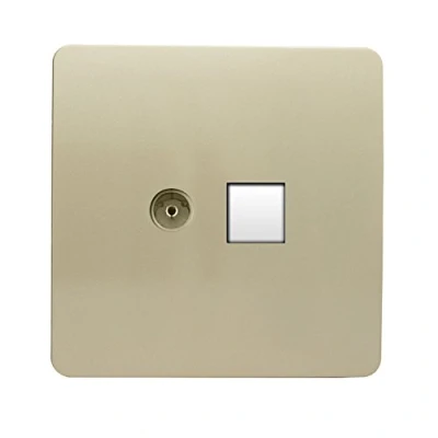 Image of Trendi Artistic Modern Glossy Tactile TV Co axial Socket + Telephone Gold ART TLP+TVGO