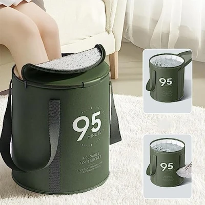 Image of Bucket For Soaking Feet, Portable Travel Foot Bath Tub With Lid, Insulated Bag, Spa Feet Home Pedicure Basin Outdoor Camping