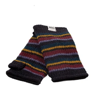 Image of Kusan 100% Wool Knitted Stripe Handwarmers (Teal/Black)