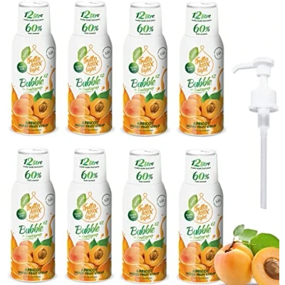 Image of 8 Pack Light Low Carb Fitness Syrup by FruttaMax Pump for Gift Zero Sugar with Stevia 60% Fruit Content 500ml (8 x Apricot Light)
