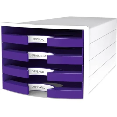 Image of HAN 1013 57 Impuls Drawer Box DIN A4/C4 4 Open Drawers White/Trend Colour Purple