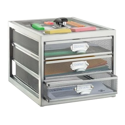 Image of Relaxdays 3 Drawer Storage Box for DIN A4 Documents Organiser Desk Filing Tray Silver