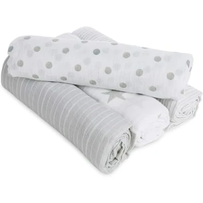 Image of aden + anais essentials 100% Cotton Muslin Swaddle &amp; Receiving Blanket for Baby Girls Boys, 112x112cm, Newborn Swaddling Set, Infant Toddler Shower Gift, 4 Pack, dusty