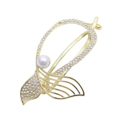 Image of yangzerang Elegant Pearl Rhinestone Hair Claw Clip for Women Crystal Fish Tail Twisted Bun Hairpin Headwear Metal Barrettes Twist Clips Thin Thick