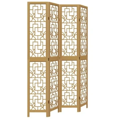 Image of vidaXL Room Divider/Privacy Screen 4 Panel, Solid Paulownia Wood &amp; Bamboo, Foldable, Brown, Suitable for Living Room/Office/Bedroom