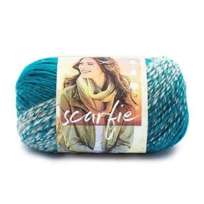Image of Lion Brand Yarn Scarfie Yarn, Acrylic, Cream/Teal,21.59x12.065x12.065 cm