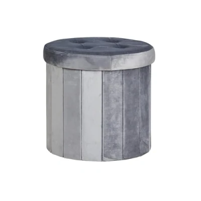 Image of Home Source Round Folding Ottoman, Velvet Fabric Organiser Bedding Toy Box, Versatile Storage, 38cm, Grey
