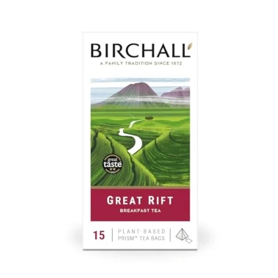 Image of Birchall Great Rift Breakfast Blend Tea Bags, English Bursting with Full Flavour, Perfect Vegan Gifts, 15 Plant Based Prism Bags