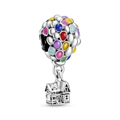 Image of Pandora Disney Up balloon sterling silver charm with blue, green, orange, pink and light blue enamel