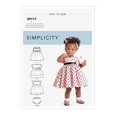 Image of SIMPLICITY Sewing Pattern S9117 Babies&#039; Dresses, Panties &amp; Headband, Various, A (XXS XS S M L)
