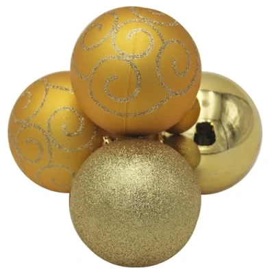 Image of Shatterproof Christmas baubles 4 Pack 80mm Tree Decoration, matt, shinny and glitter (Gold 7582)