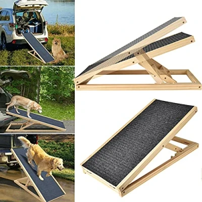 Image of Xinng Dog Sofa Ramp Cat Stairs for Bed Non Slip 2 Gear Height Adjustable Solid Wooden Pet Ladder (70 cm x 35 30/40 cm)