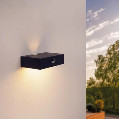 Image of Ledvion Solar Wall Light with Modern Motion Sensor, Black, 3W, 3000K, IP65 Waterproof and 220 Lumens, Detection Twilight Switch, Energy Efficient