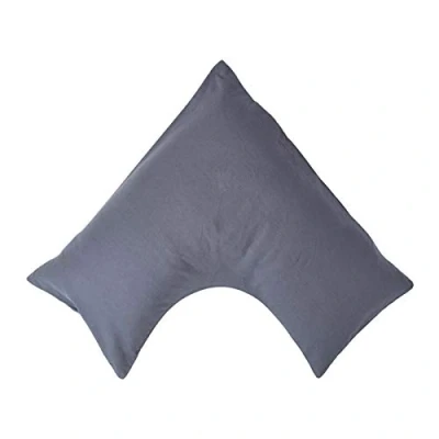 Image of HOMESCAPES Luxury Soft Linen V Shaped Pillowcase Plain Dark Grey Textured Natural French Flax Fibre &amp; Pure 100% Cotton Blend Charcoal