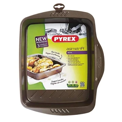 Image of Pyrex asimetriA Metal Easy Grip Rectangular Roaster 30x24 cm, Brown, 2