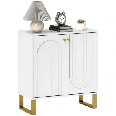 Image of HOMCOM Sideboard with 2 Doors, Modern Storage Cabinet Adjustable Shelves for Living Room, Dining Kitchen, White