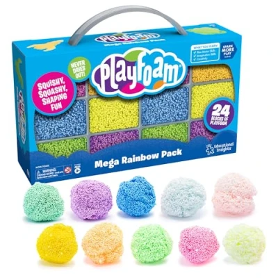 Image of Learning Resources Playfoam Mega Rainbow Pack, Creative Play, Arts &amp; Crafts Sculpting Toy, 24 Bricks of Playfoam, Perfect for Classroom Playgroups, Never Dries Out, Ages 3+