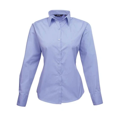 Image of Premier Womens/Ladies Long Sleeved Shirt (Mid Blue) Size 24 UK
