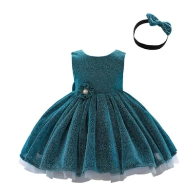 Image of Lito Angels Wedding Bridesmaid Flower Girl Fancy Dress Christmas Party Outfit Ball Gown with Headband Baby Girls Age 9 12 Months, Dark Teal (Tag Number 70)