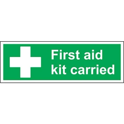 Image of First aid kit carried Safety sign Self adhesive sticker 150mm x 50mm