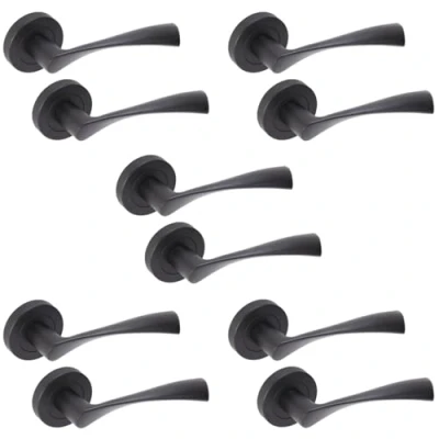 Image of HANDLEZONE® 5 Sets Zena Lever On Round Rose Door Handles, Internal Passage Latch Handles Black Matt