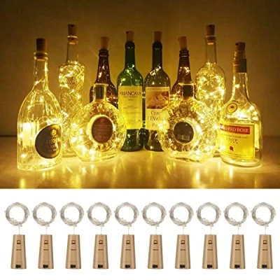 Image of Vicloon Bottle Lights,10 Packs 2M 20 LED Cork Lights for Bottles,LED Light,Battery Operated Lights,Cork Shape Silver Wire Fairy Mini String Party,DIY,Decoration (Warm White)