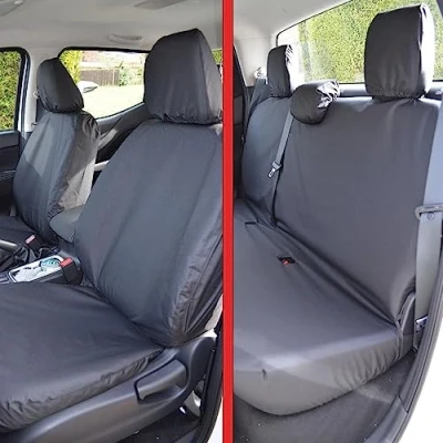 Image of Seat Covers for Nissan Navara NP300 Double Cab 2016+ Tailored Fit Heavy Duty Waterproof Black Van Front and Rear Seats 600 Denier Polyester Machine Washable