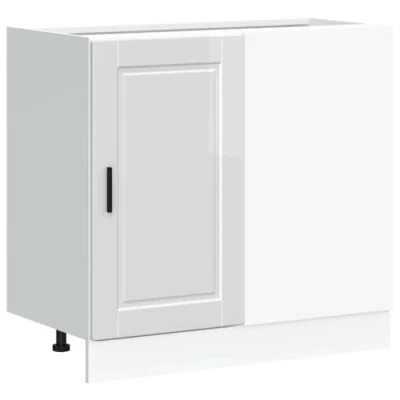 Image of vidaXL Porto Kitchen Base Cabinet High Gloss White Engineered Wood Adjustable Feet Modern Spacious Storage, 86x46x81.5cm