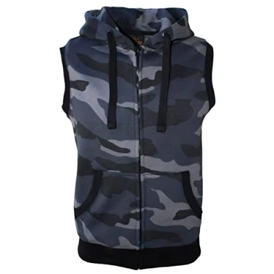 Image of ROCK IT Apparel Hoodie Men Sleeveless zipped hoody Fitness Sweater Training Vest Sweatshirt Tank Top S 4XL color Camo grey/blue/black XXL