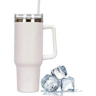 Image of MantraRaj 40oz Tumbler with Straw Travel Mug Double Wall Flask Stainless Steel Leakproof Drinking Cup Thermal Coffee Insulated Water Bottle for Hot and Cold Drink (Cream)