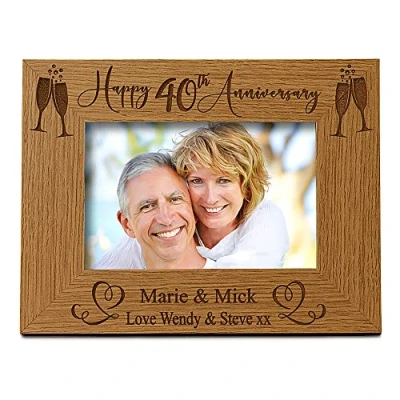 Image of ukgiftstoreonline Personalised 40th Wedding Anniversary Wooden Photo Frame Gift (4 x 6 Inch)