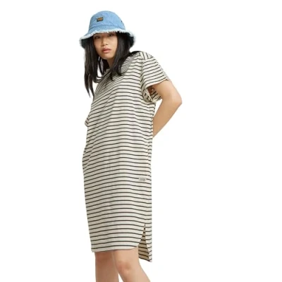 Image of G STAR RAW Women&#039;s Striped loose t shirt dress wmn Dresses, Multicolor (antique white/petrol stripe D24484 C339 G613), L