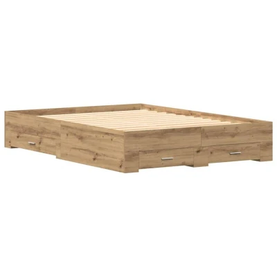 Image of vidaXL Bed Frame with Drawers Artisan oak Engineered Wood 140 x 190 cm
