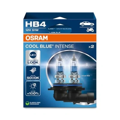 Image of OSRAM COOL BLUE® INTENSE HB4, +100% more brightness, up to 5,000K, halogen headlight lamp, LED look, Hanging folding box (2 lamps)