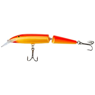 Image of Rapala Jointed Lure with Two No. 3 Hooks, 1.2 2.4 m Swimming Depth, 11 cm Size, Gold Fluorescent Red