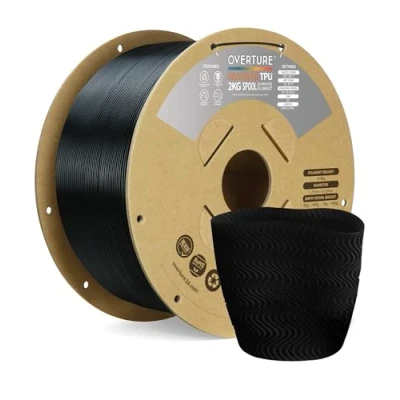 Image of OVERTURE TPU High Speed Filament 1.75mm Flexible 95A Roll, 3D Printer Filament,2kg 1 Spool (4.4 lbs), Dimensional Accuracy +/ 0.02 mm(HS Black 2kg Pack)
