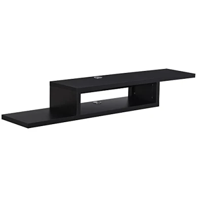 Image of HOMCOM Floating TV Unit, Wall Mounted Stand with Open Shelf and 2 Cable Holes, Entertainment Unit for Living Room, Black