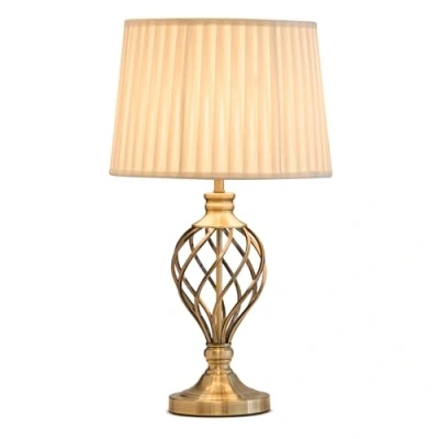 Image of Lighting Supermarket Hepburn Large Barley Twist Antique Brass Traditional Table Lamp with Cream Pleated Shade