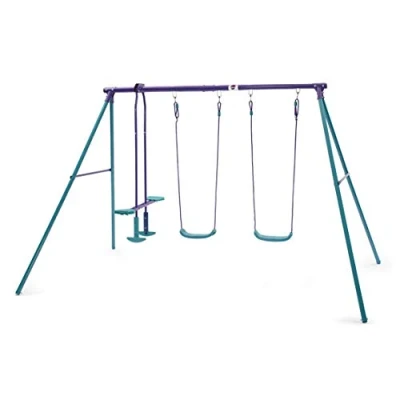 Image of Plum Jupiter Metal Garden Double Swing &amp; Glider Set, Purple Teal