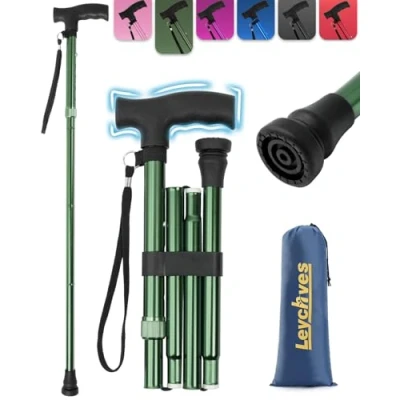 Image of Walking Sticks for Women Folding Adjustable Stick Collapsible Canes Elderly, Ladies And Men (Green)